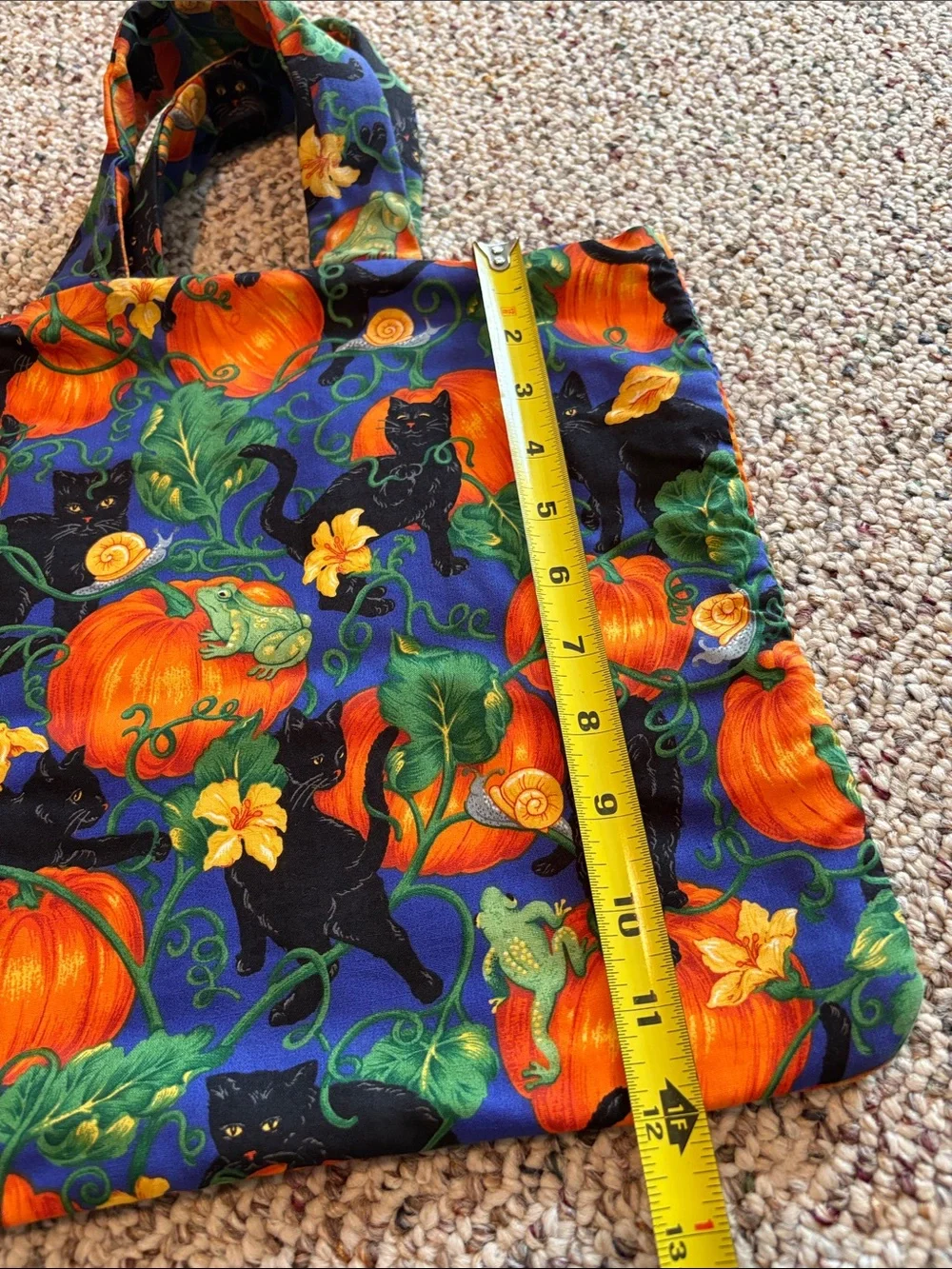 Halloween Pumpkin Print Treat Bag - Orange/Black. Handmade